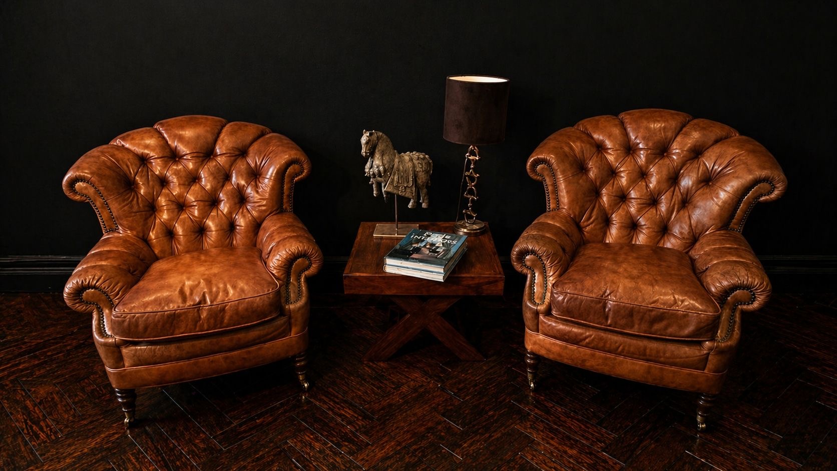 PAREJA DE BUTACAS CHESTERFIELD INGLESAS CUERO MIEL - Imagen 3