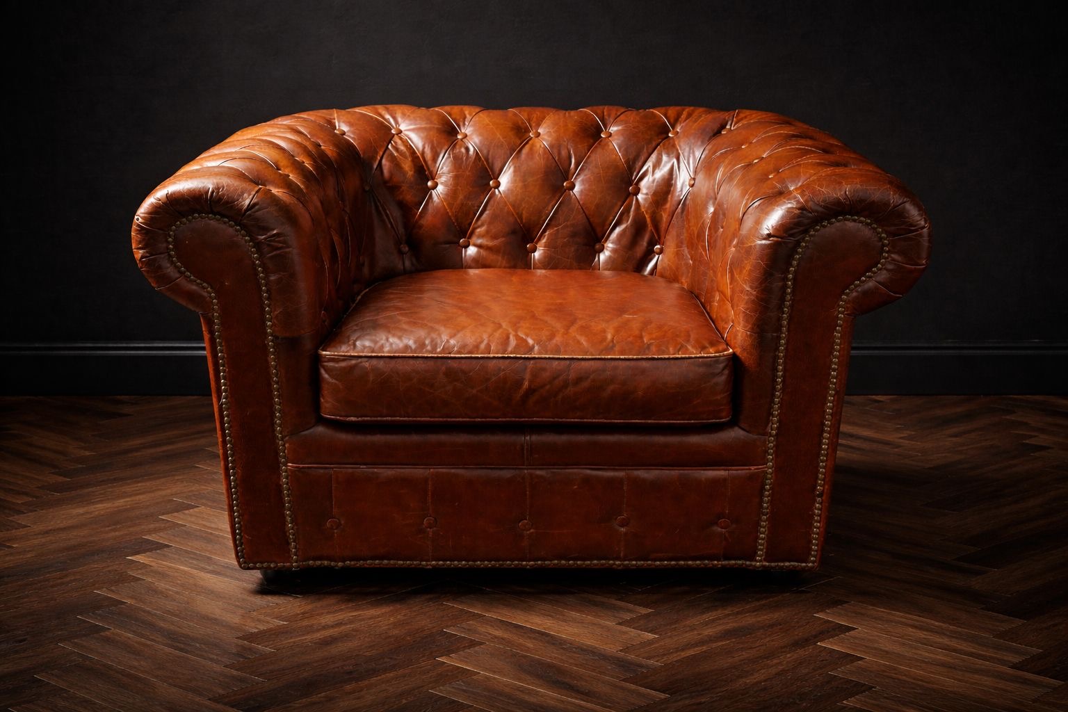 SILLON CHESTERFIELD EN CUERO NATURAL PATINADO - Imagen 3