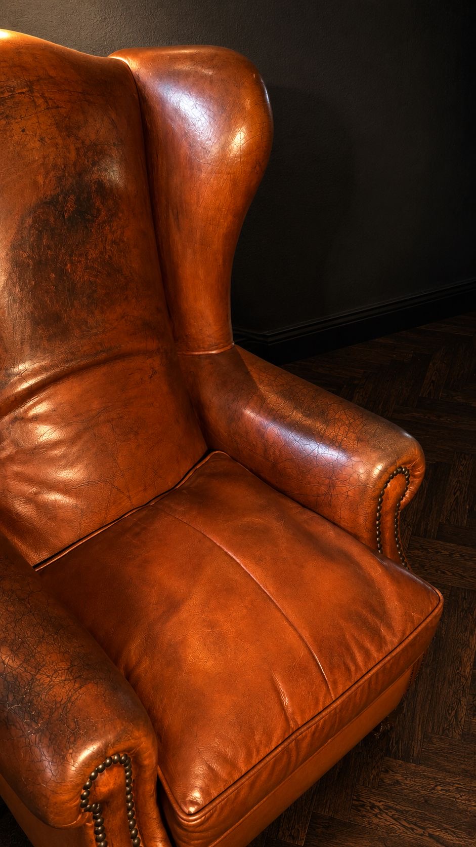 SILLON OREJERO INGLES EN CUERO COÑAC - Imagen 6