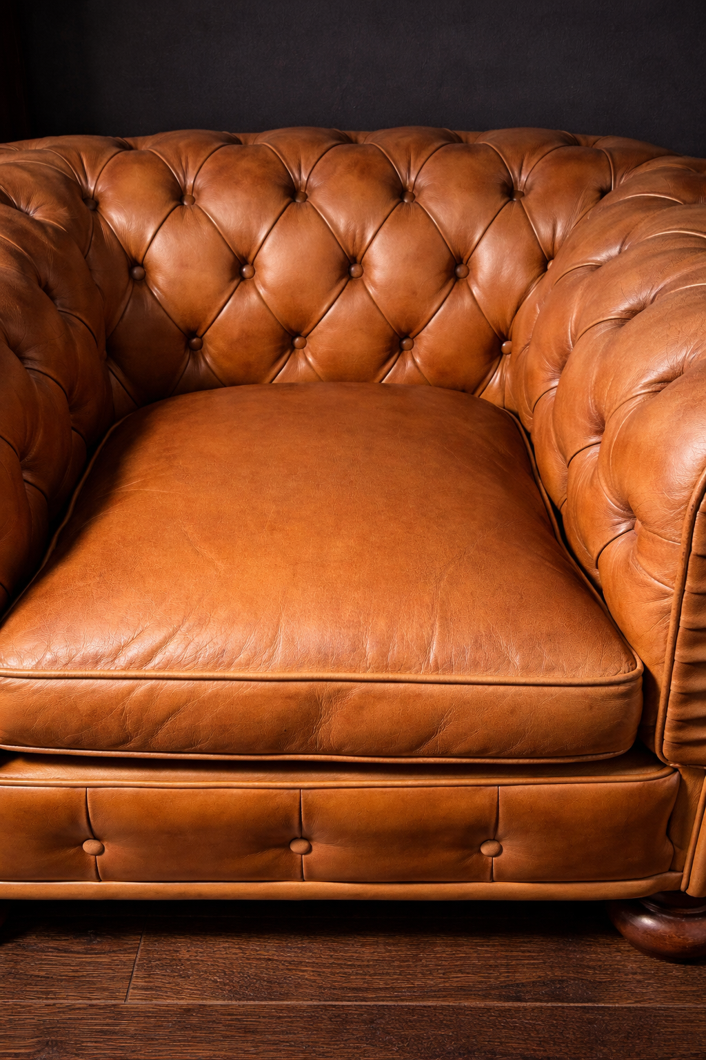 SILLON CHESTERFIELD CLUB INGLES DE CUERO COLOR MIEL - Imagen 2