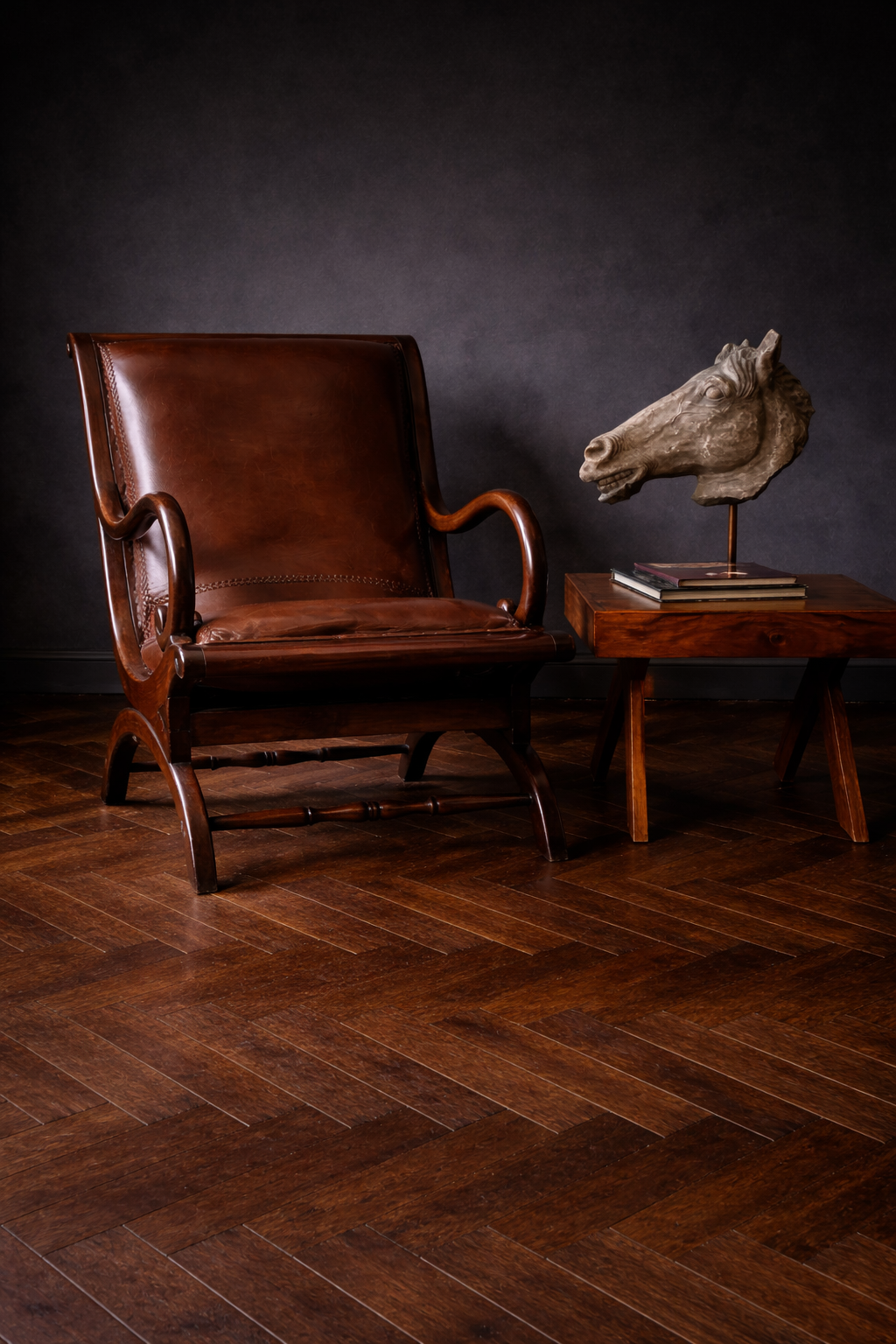 SILLON SAFARI COLONIAL EN PIEL Y MADERA CAHOBA - Imagen 4