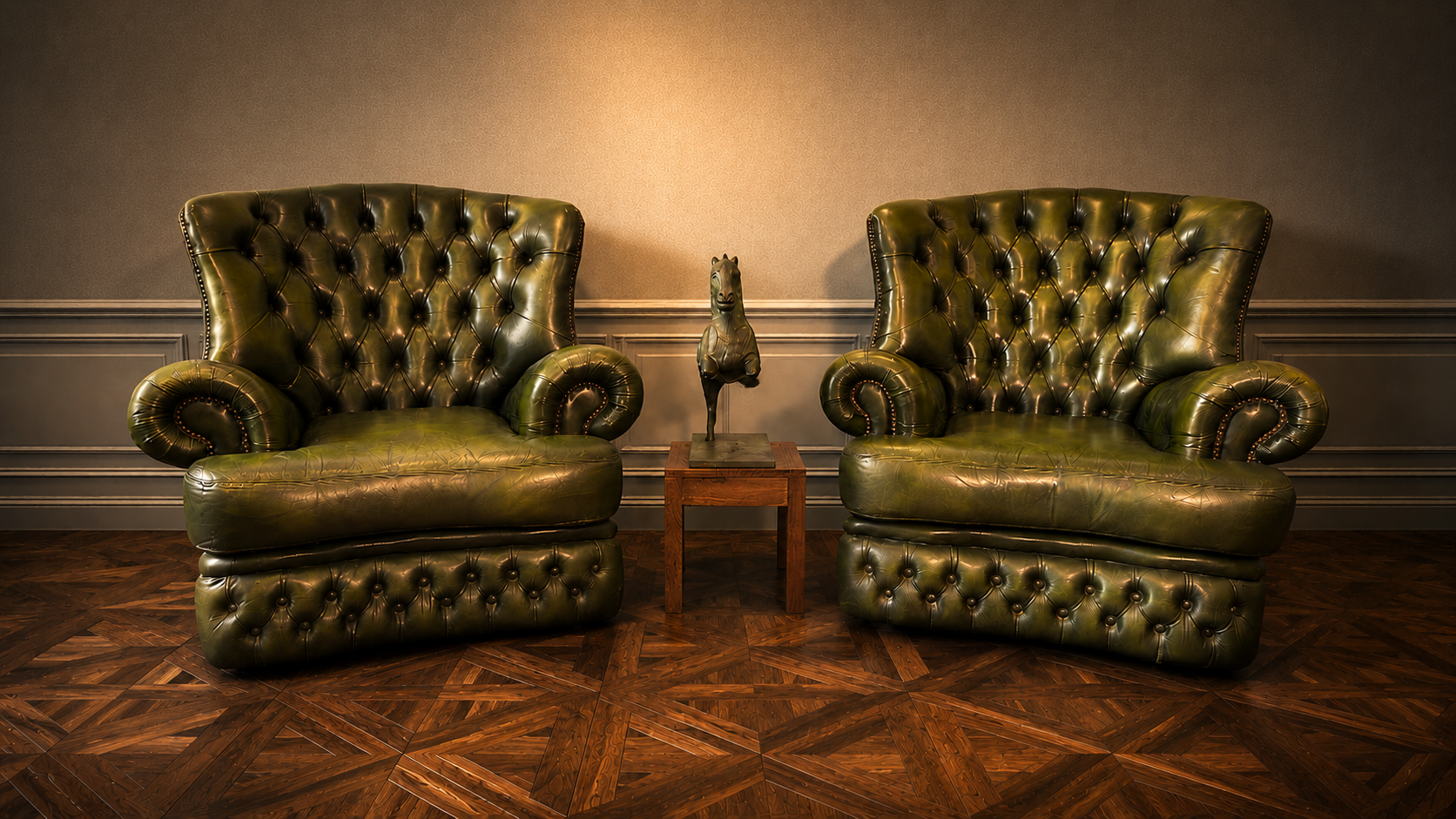 PAREJA DE BUTACAS CHESTERFIELD CLUB EN PIEL VERDE OLIVA - Imagen 9