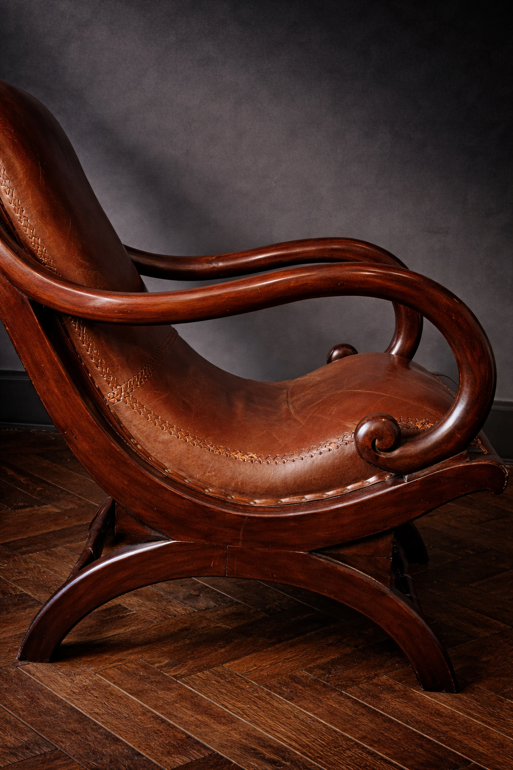 SILLON SAFARI COLONIAL EN PIEL Y MADERA CAHOBA - Imagen 3