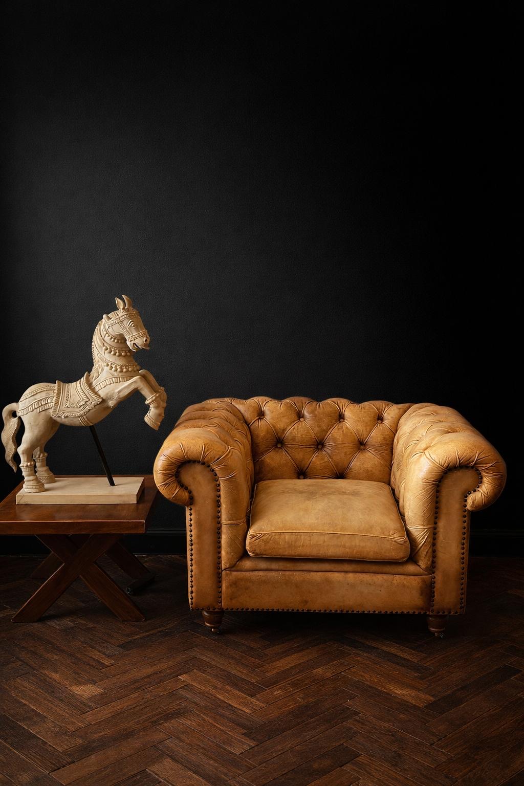 SILLON CHESTERFIELD CLUB DE CUERO NATURAL XL - Imagen 3