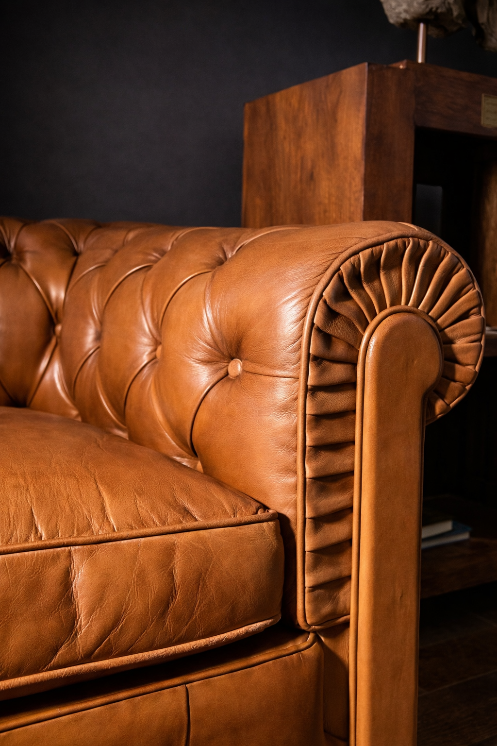 SILLON CHESTERFIELD CLUB INGLES DE CUERO COLOR MIEL - Imagen 5