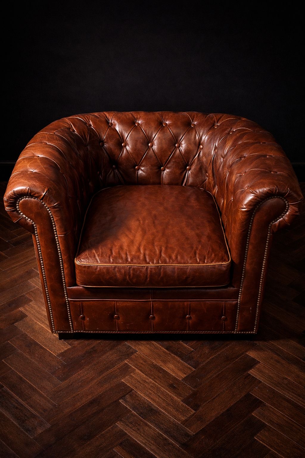 SILLON CHESTERFIELD EN CUERO NATURAL PATINADO - Imagen 2