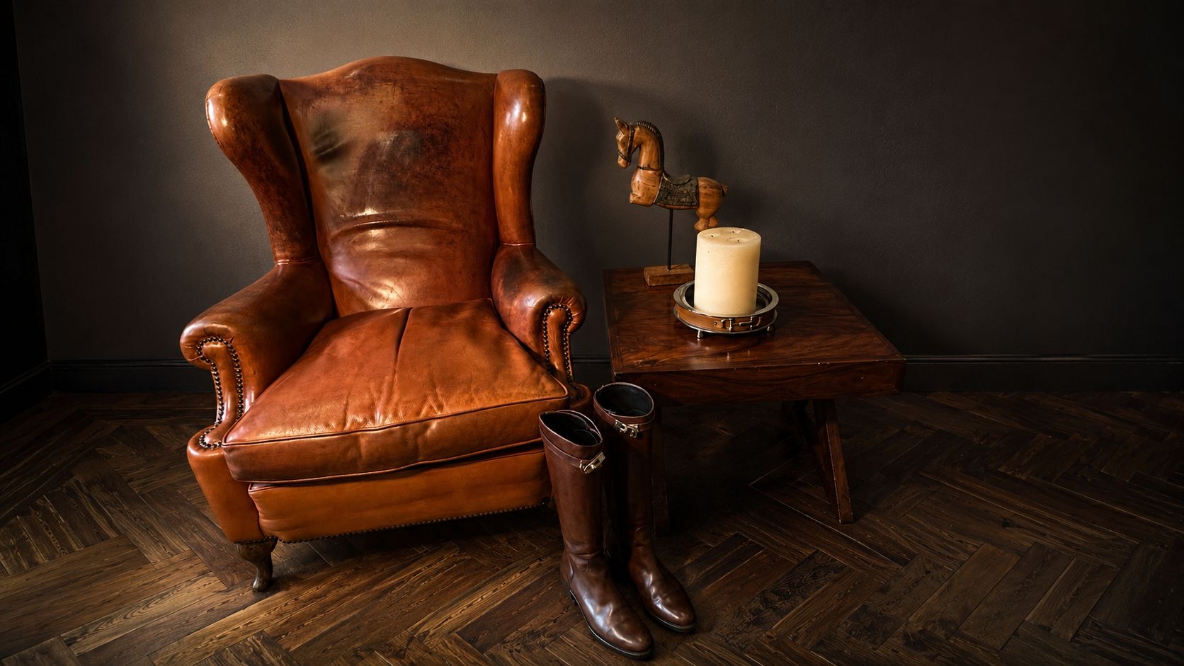 SILLON OREJERO INGLES EN CUERO COÑAC - Imagen 7