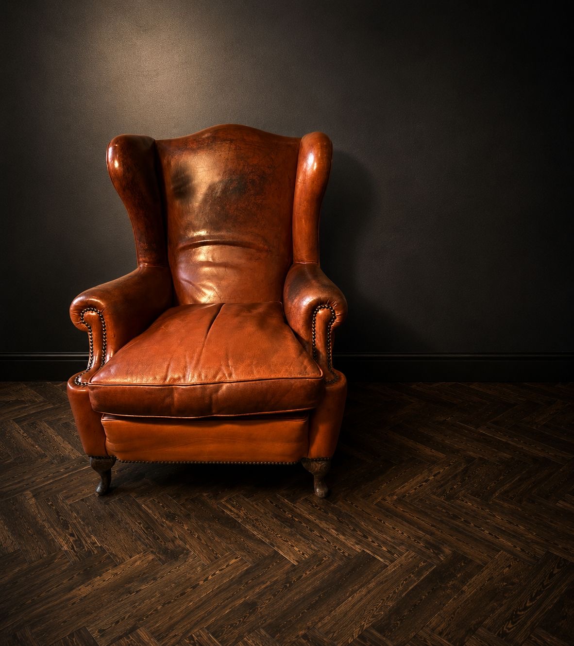 SILLON OREJERO INGLES EN CUERO COÑAC - Imagen 4