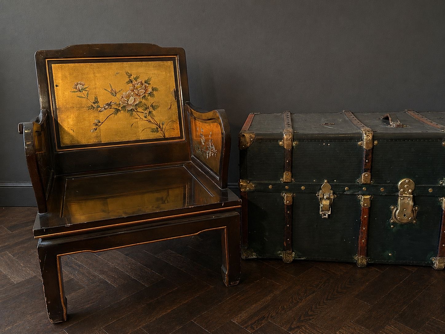 SILLON ORIENTAL LACADO CON DECORACIÓN FLORAL - Imagen 3