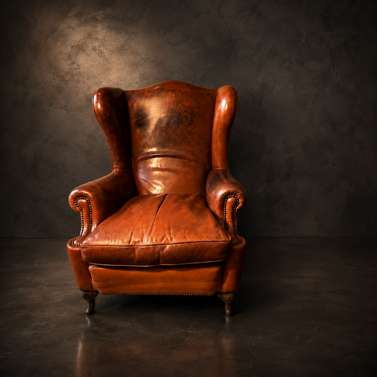 SILLON OREJERO INGLES EN CUERO COÑAC