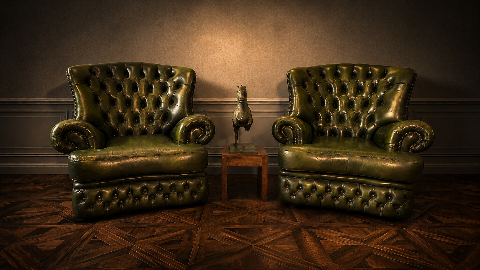 PAREJA DE BUTACAS CHESTERFIELD CLUB EN PIEL VERDE OLIVA - Imagen 4