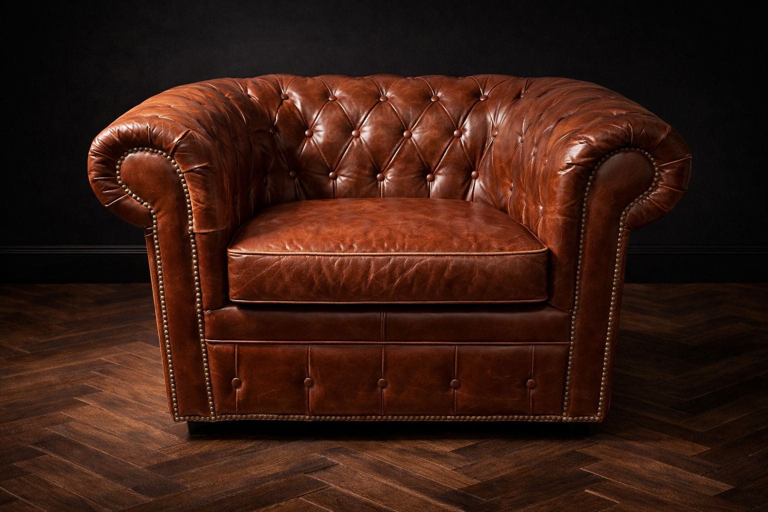 SILLON CHESTERFIELD EN CUERO NATURAL PATINADO