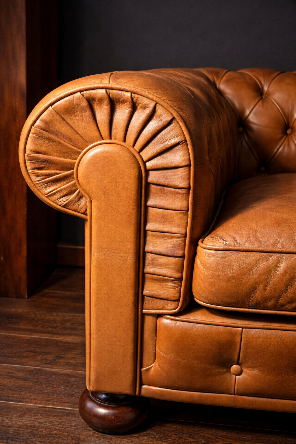 SILLON CHESTERFIELD CLUB INGLES DE CUERO COLOR MIEL - Imagen 7