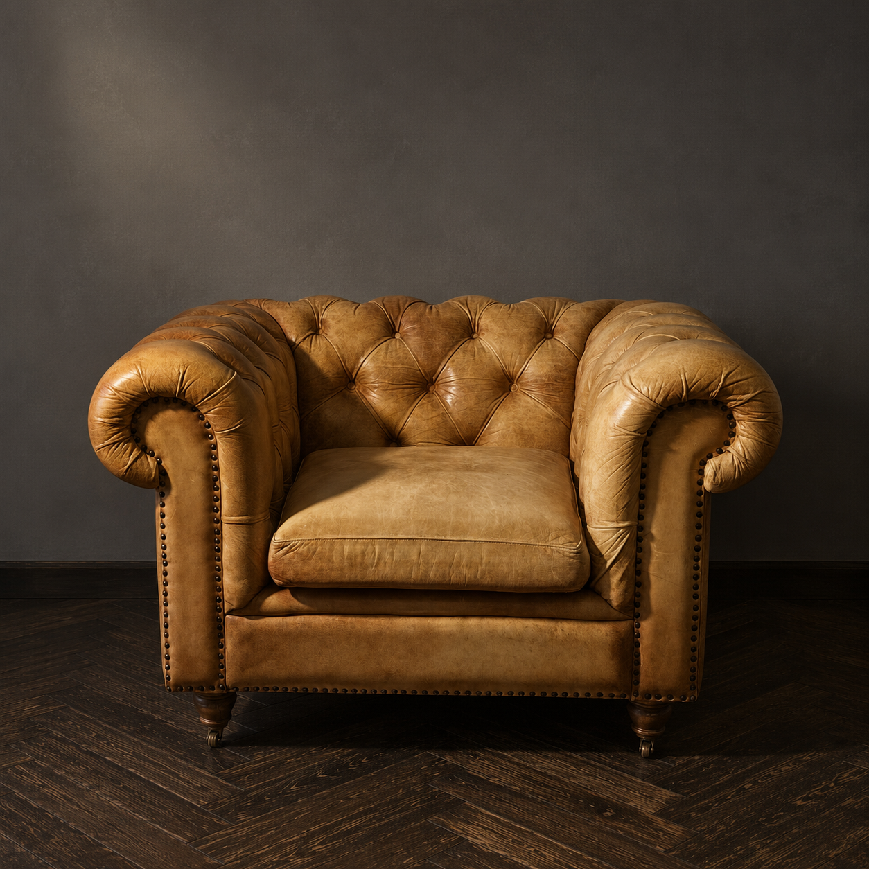 SILLON CHESTERFIELD CLUB DE CUERO NATURAL XL