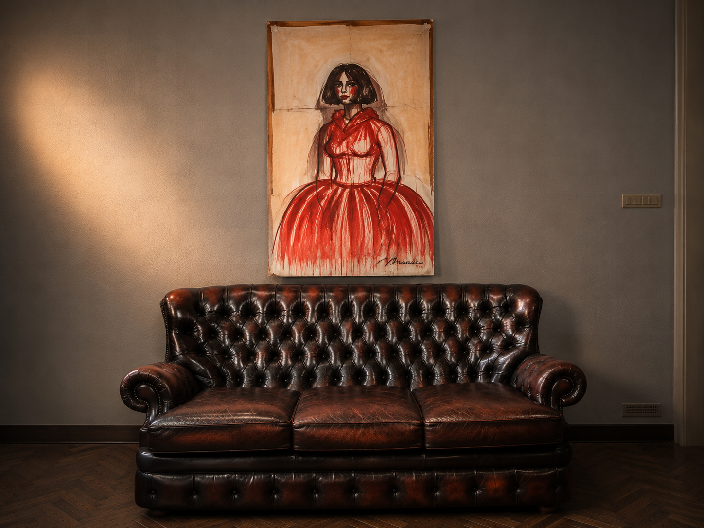 Sofá Chesterfield de cuero con patina - Imagen 6