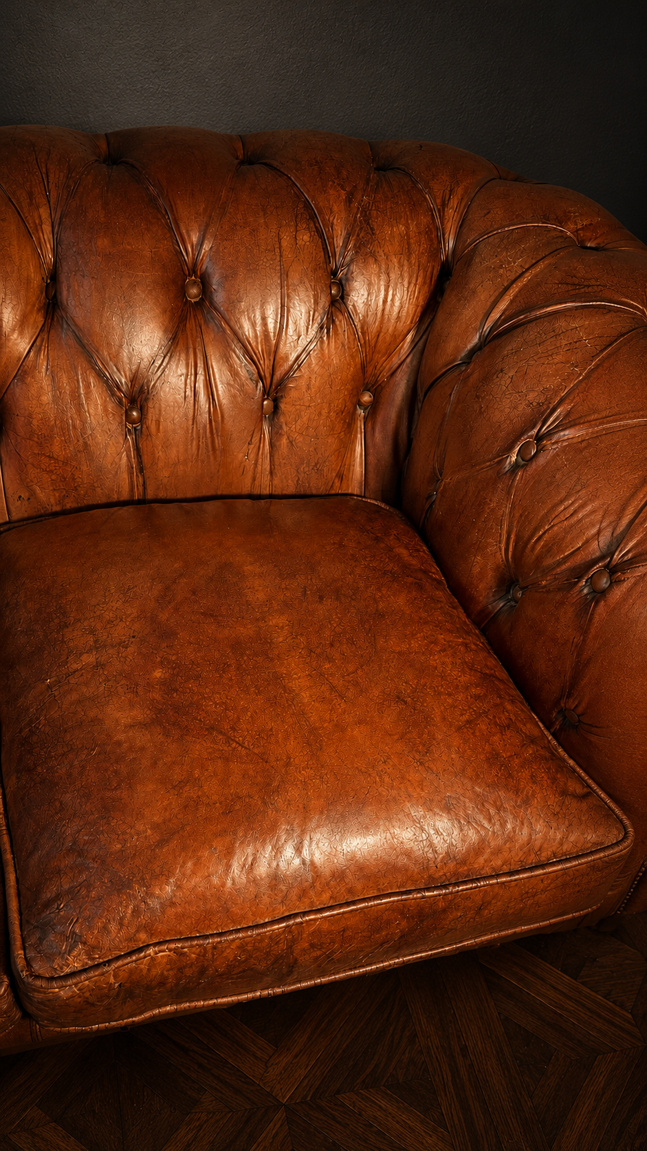 Sofá Chesterfield inglés de cuero miel con muelles tradicionales - Imagen 8