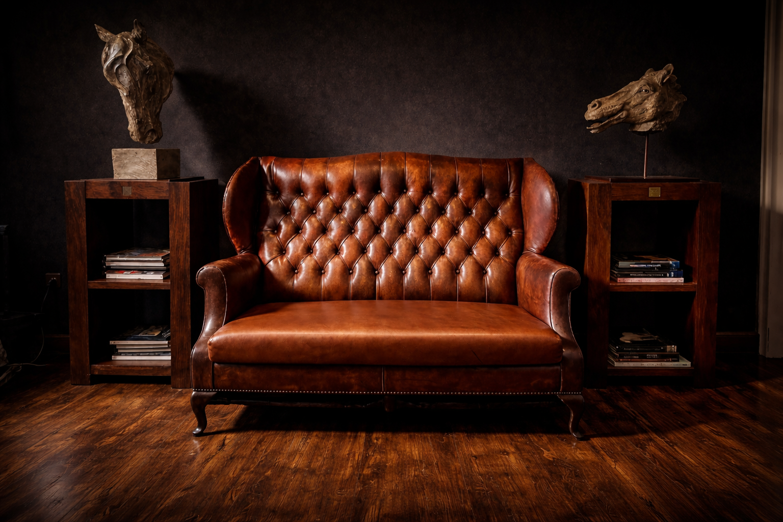 Sofá Chester Wingback de Cuero Patinado