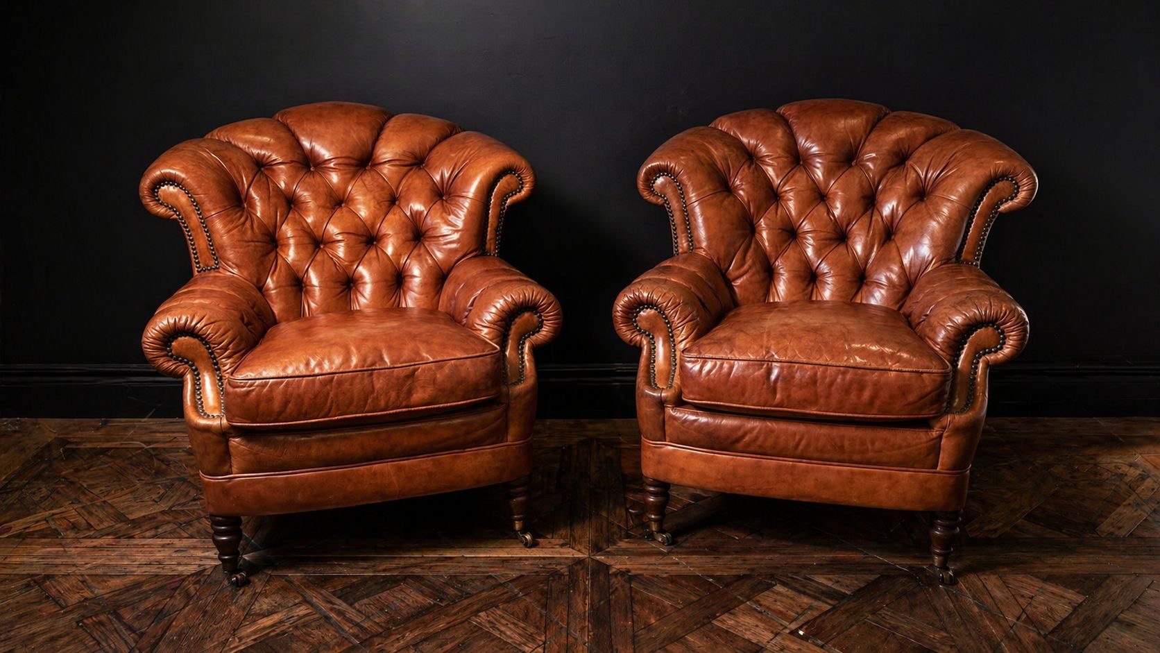 PAREJA DE BUTACAS CHESTERFIELD INGLESAS CUERO MIEL - Imagen 5