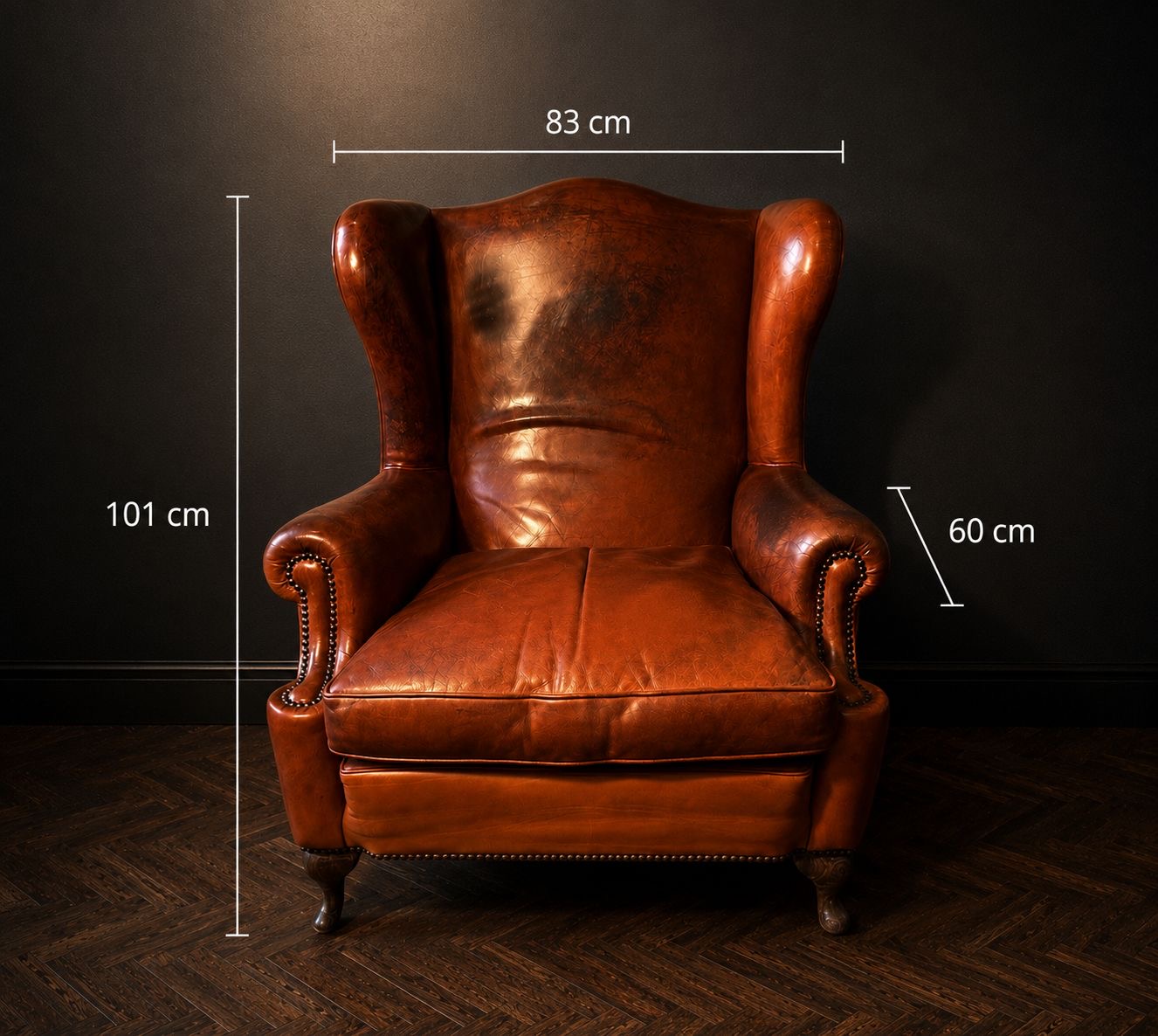 SILLON OREJERO INGLES EN CUERO COÑAC - Imagen 9