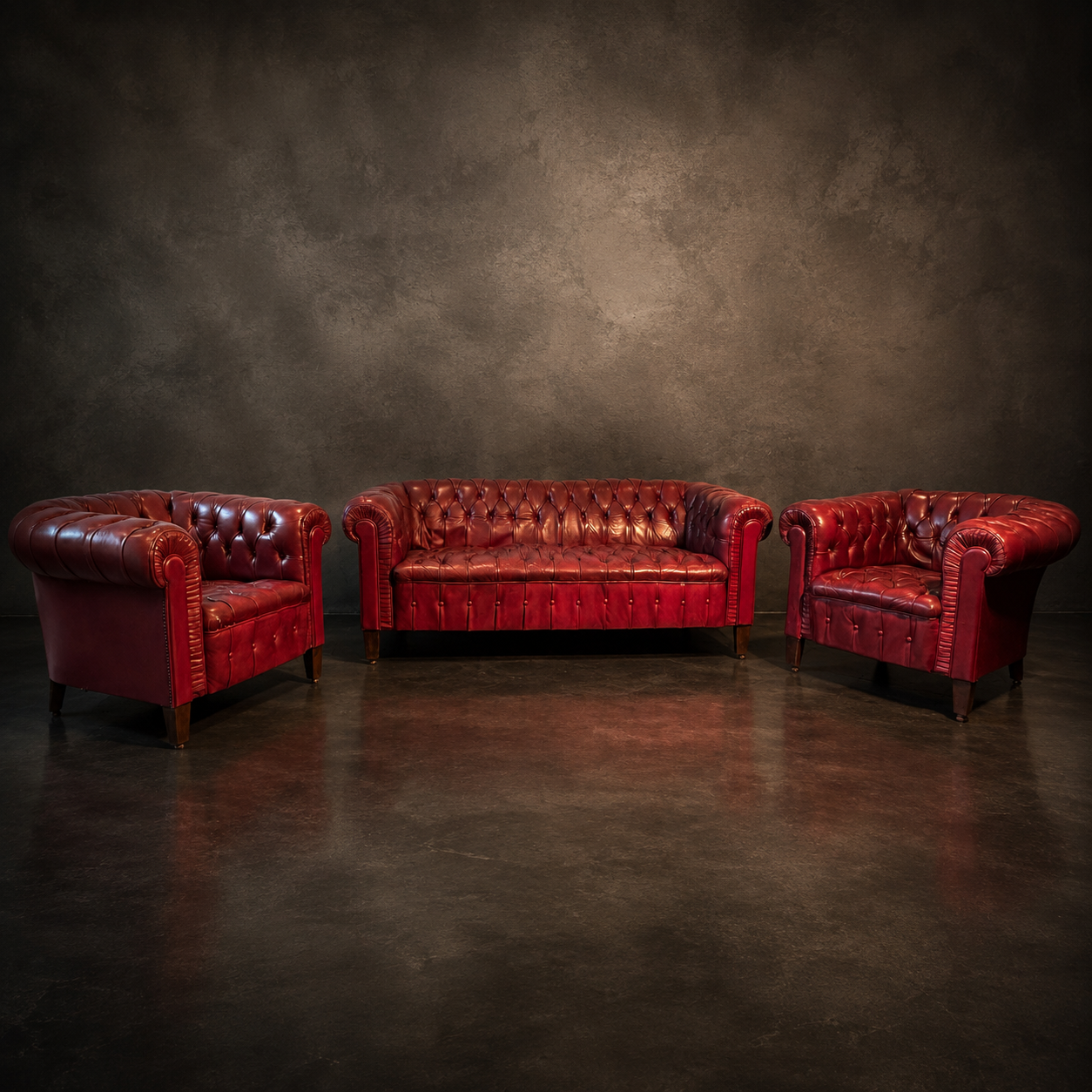 CONJUNTO SOFA Y BUTACAS CAPITONE COMPLETO ROJO BURDEOS - Imagen 3