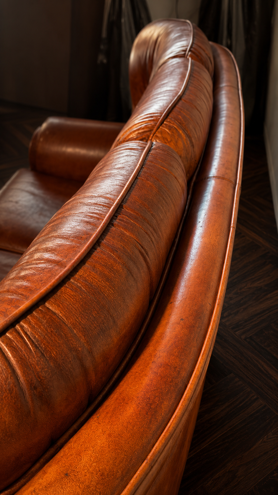 SOFA GRAN CONFORT EN PIEL PATINADA COÑAC CIRCA 1970 - Imagen 3