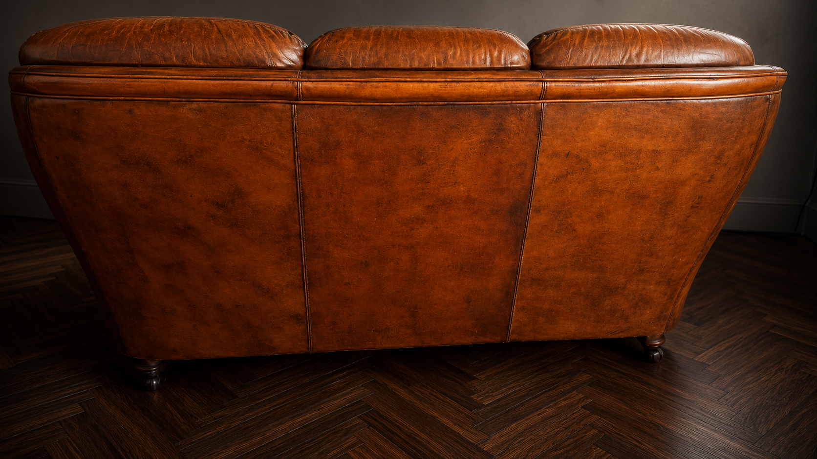SOFA GRAN CONFORT EN PIEL PATINADA COÑAC CIRCA 1970 - Imagen 2