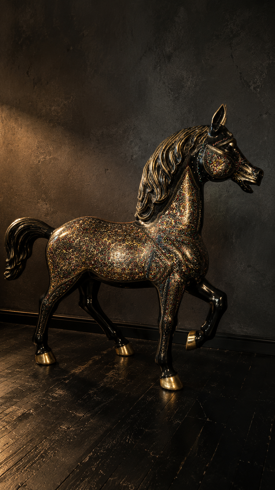 GRAN CABALLO INDO-PERSA EN METAL · TRABAJO ARTESANAL POLICROMADO - Imagen 6
