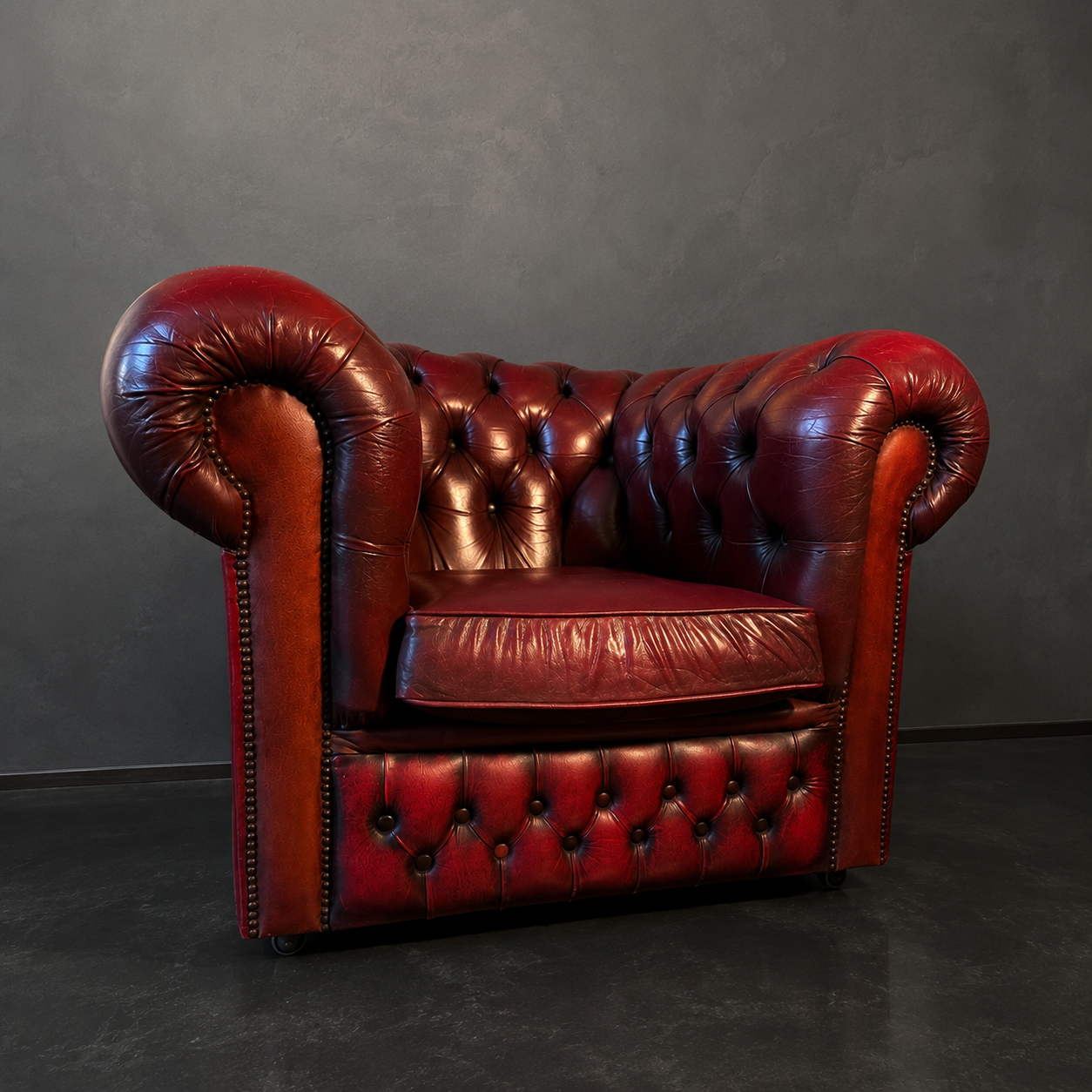 SILLON INGLES CHESTERFIELD EN PIEL BURDEOS - Imagen 4