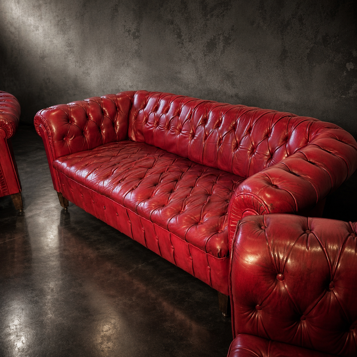 SOFA CHESTER CAPITONE COMPLETO 190 CM PIEL BURDEOS - Imagen 10