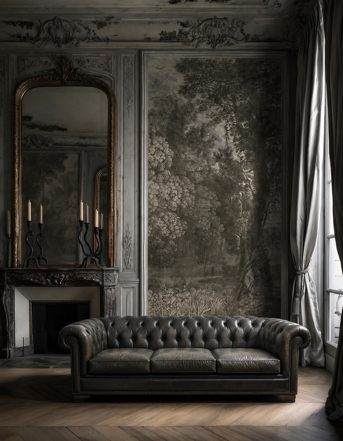 SOFA CHESTERFIELD EN PIEL GRAFITO PATINADA - Imagen 2