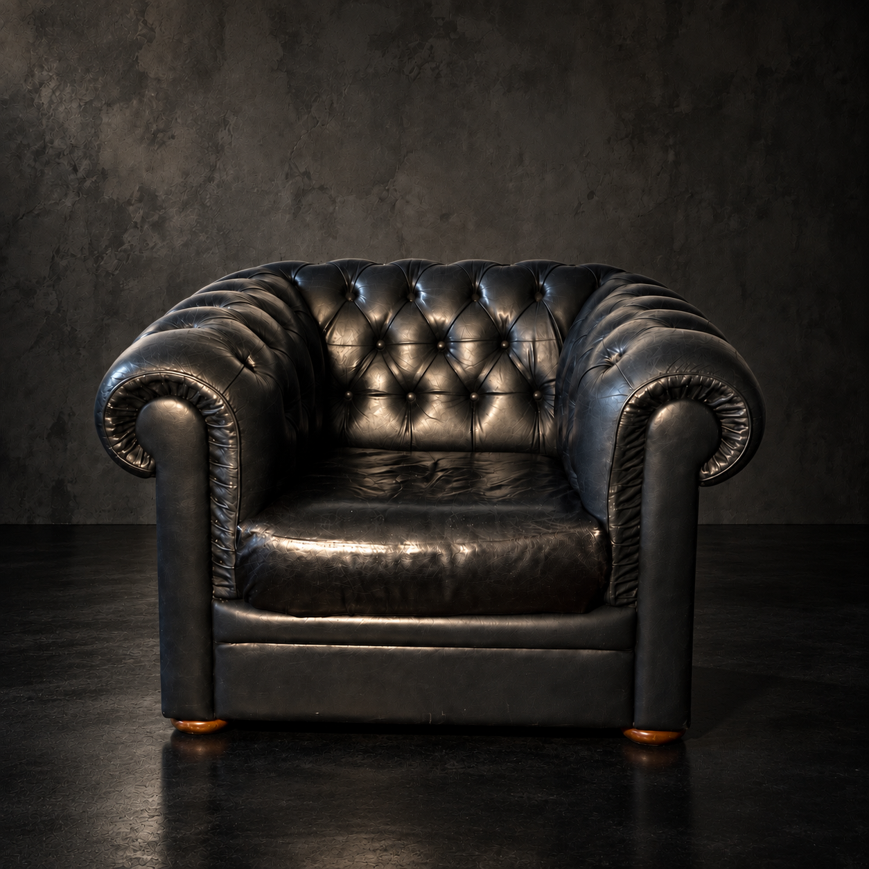 Butaca Chesterfield Club Vintage en Piel Azul Marino con Pátina - Imagen 3